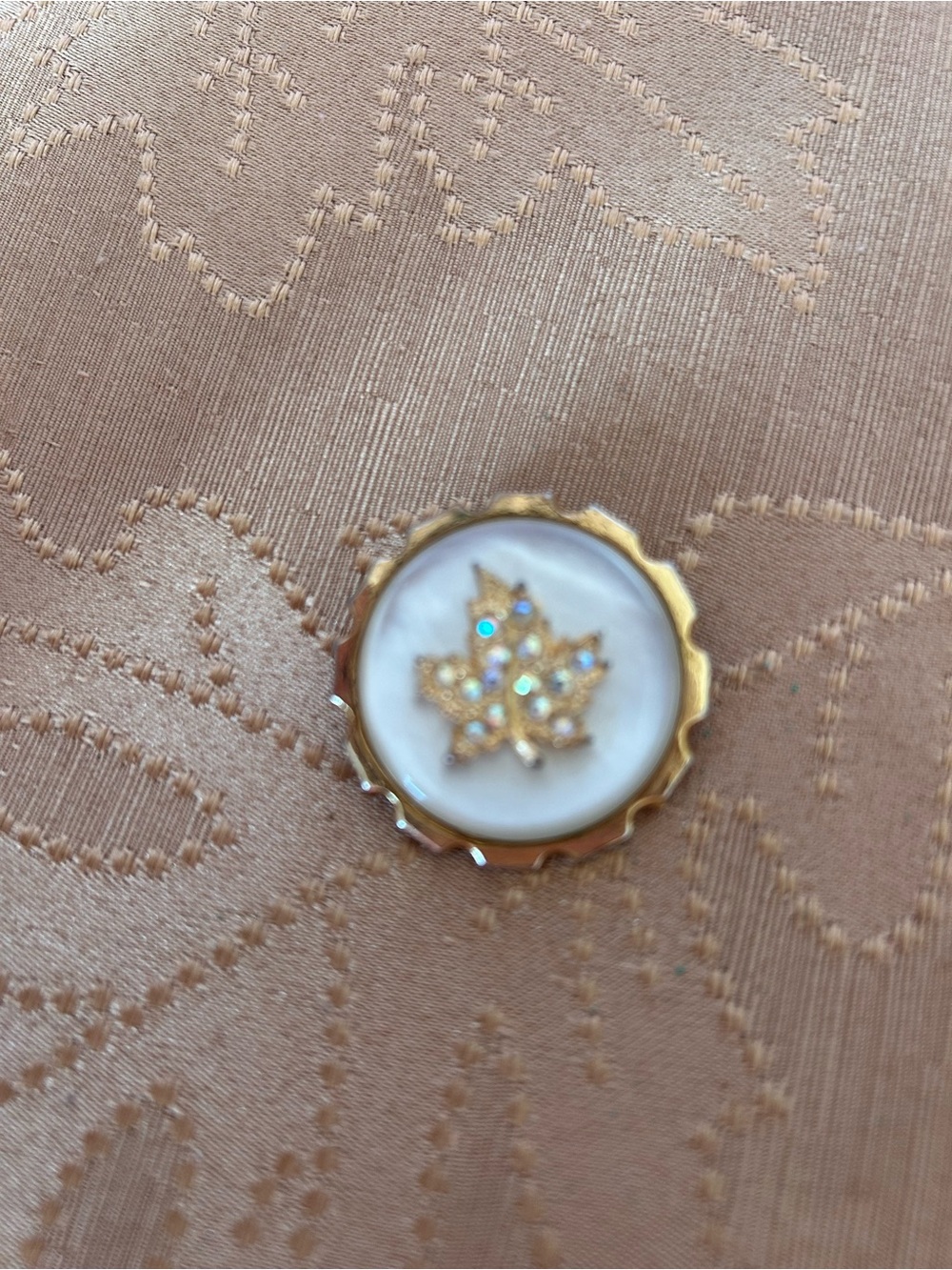 Mother of Pearl Gold-Tone Maple Leaf clasp for bolo tie  with Iridescent Stones